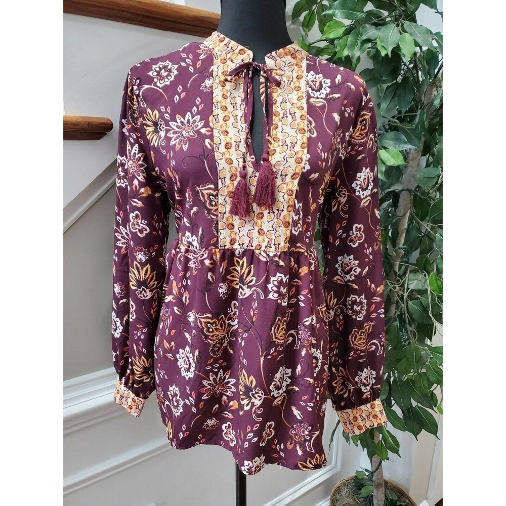 Dip Women's‎ Multicolor 100% Polyester Long Sleeve Floral Print Top Size Medium